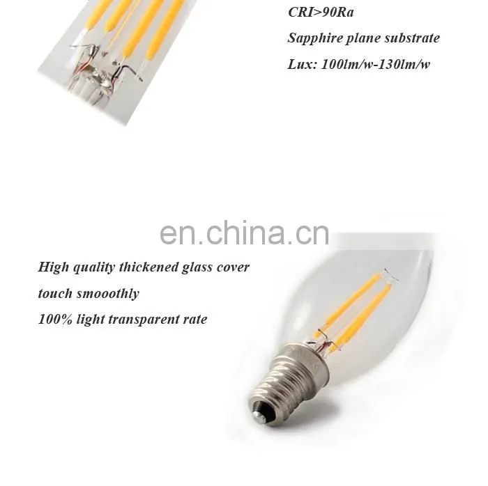 Langma Shenzhen led supplier CE 230V Clear all Glass Candle 360 degree Ra>80 2W 4W C35 Filament Bulb led 230v e14 UL/CUL