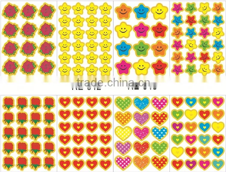 new hot custom printing removable kids rewards stickers,phrase stickers,smile round face stickers