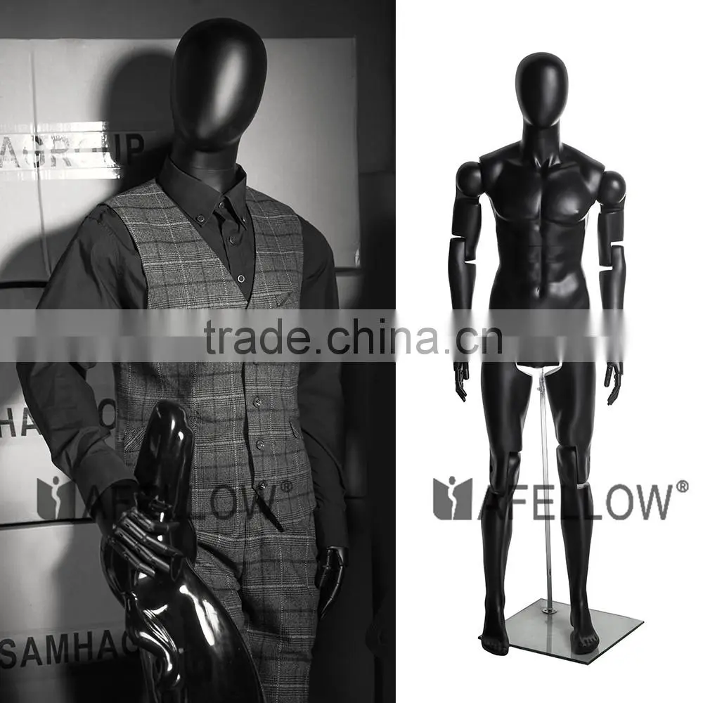 Abstract Fiberglass Black Adjustable Movable Male Mannequins Egg Head Mannequin for Window Display MZ-HM01BKEG
