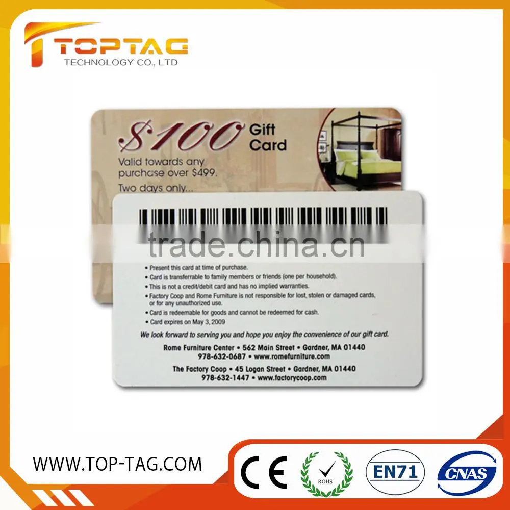Gift card with barcode / RFID gift card with barcode / Gift PVC barcode card