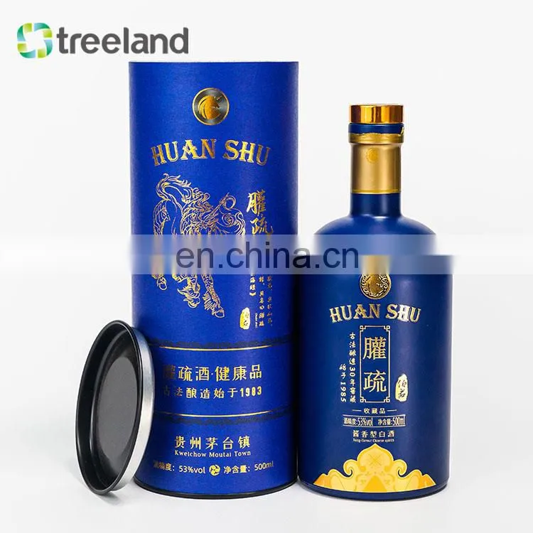 Fancy Stamping Cylinder Wine Bottle Paper Tube Boxes Metal Lid Carton Tube for Wine