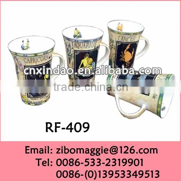 Promotional Trump Shape White Porcelain Cute Coffee Travel Mugs with Zodiac Design