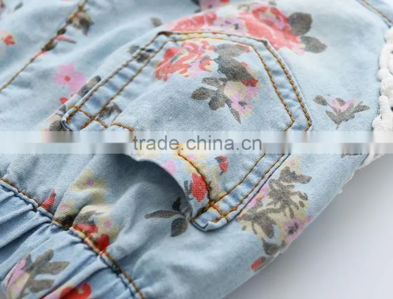 Wholesale Fashion Korean Denim Shorts 2016 New Summer Girl Short Jeans Lovely Little Girl Rose Printed Jeans