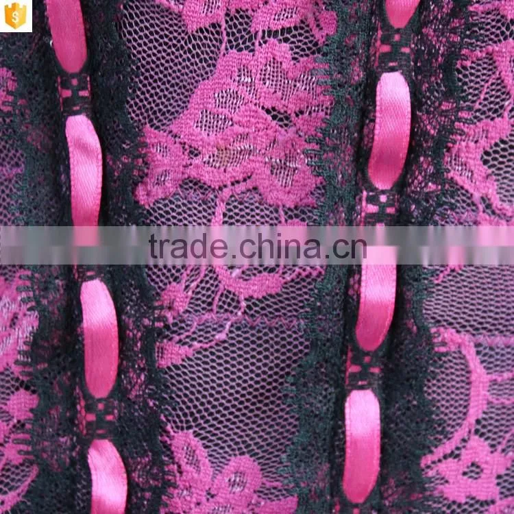 2016 fashion woman corset,pink sexy lace satin corset shaper