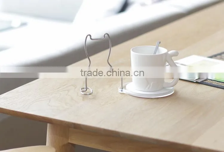 2016 new fashion stainless steel animal-shaped cup holder with white ceramic coaster