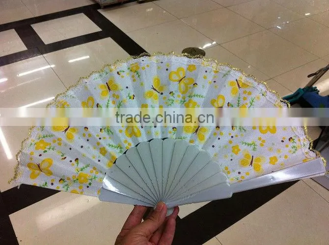 plastic fan with green dot ,glittler edge for advertising