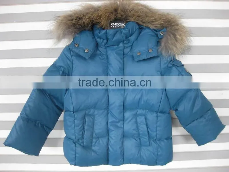 Kid's raccoon fur hood down feather winter jackets with hat