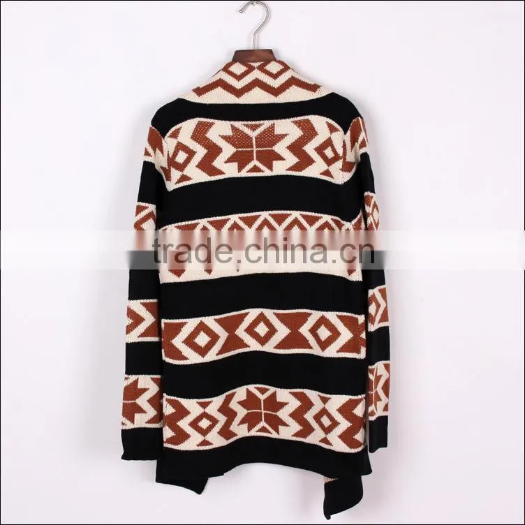 2014 the most latest high quality Glamorous European and American show cardigan geometric pattern jacquard long cape coat