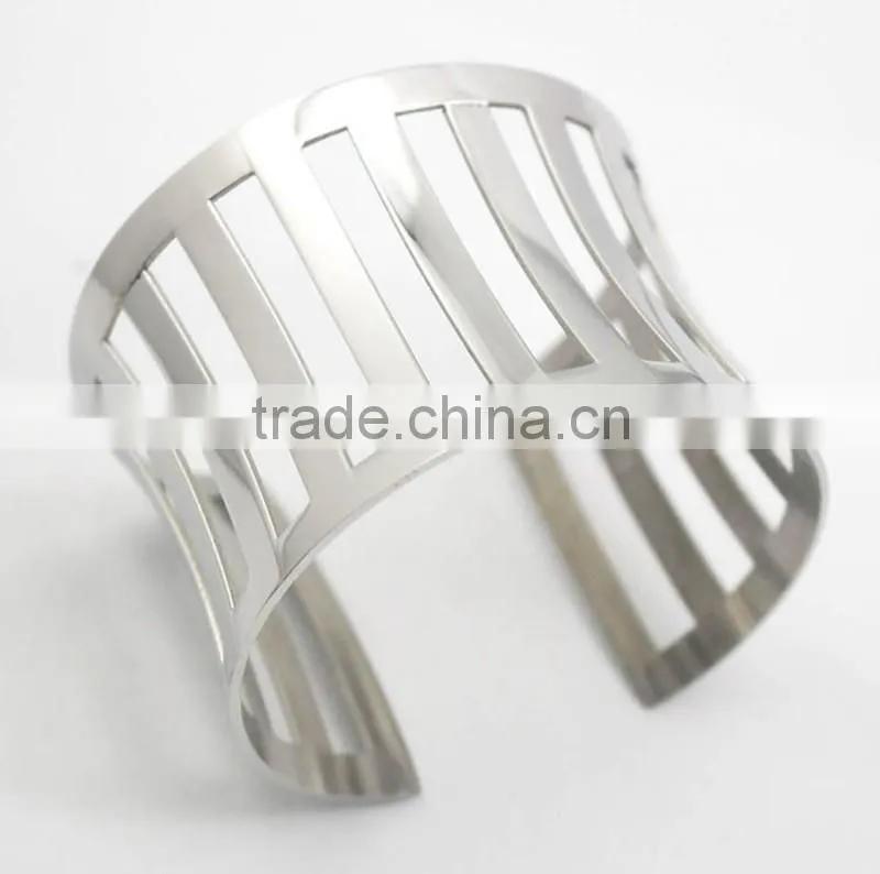 Punk Stainless Steel Cuff Metal Bangle Hollow out Bracelet