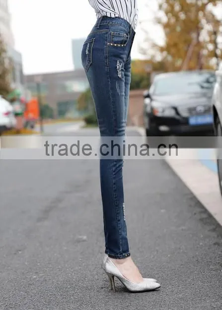 Autumn Women Fashion jeans high Waist Slim Holes Ripped Casual Ladies Long Jeans sexy skinny pencil pants