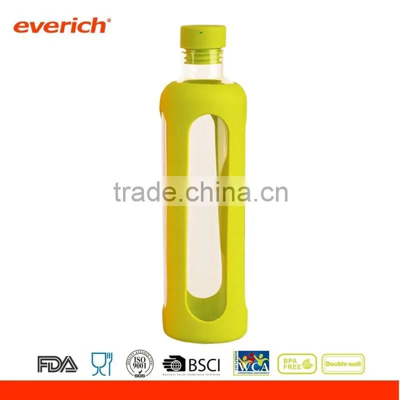 550ml leak proof Borosilicate glass bottle with silicone cap and sleeve