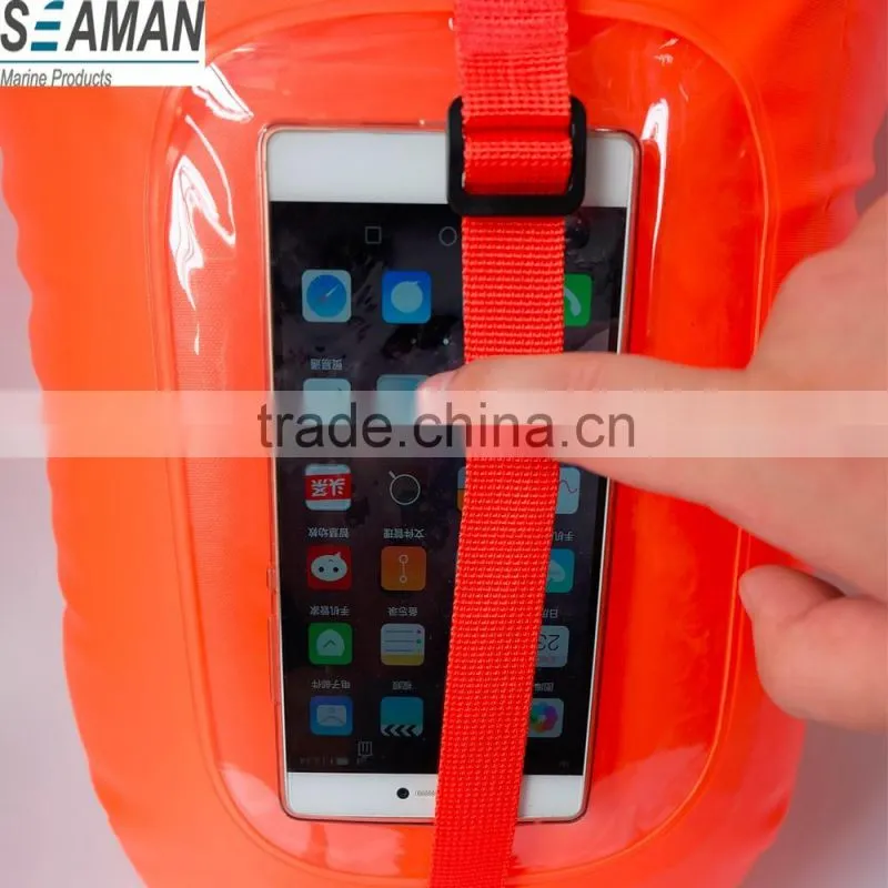 new design light and visible Swimming Buoy with cell phone clear window dry bag