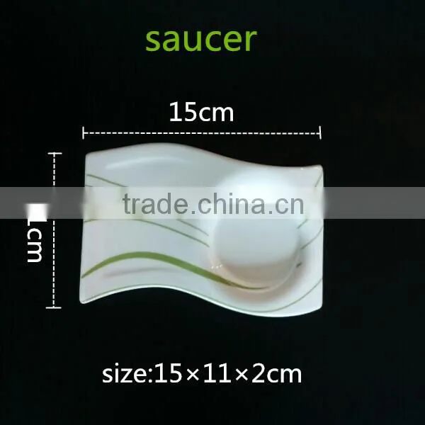 wave shape 220ml bone china tea cup and saucer with green color