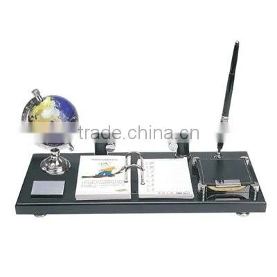 Luxury Gold Metal Globe Wooden Organizer Sets With Pen Holder And Memo Coaster
