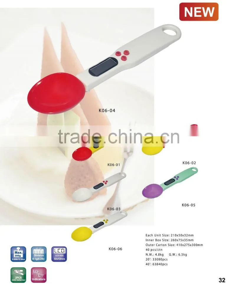 Electronic digital kitchen spoon scale for food weighing