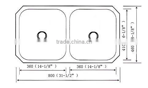 Zero Radius Handmade Stainless Steel Sink 32" x 19" x 10" Double Bowls (cUPC Approved,very competitive price!)