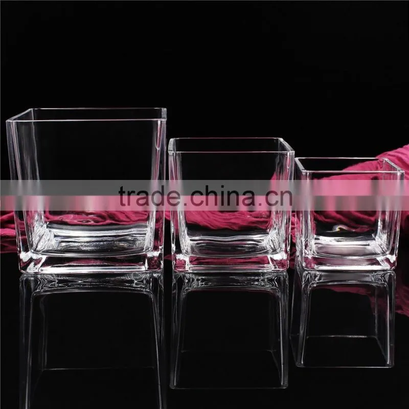 Stock 10*10 clear square glass candle jar