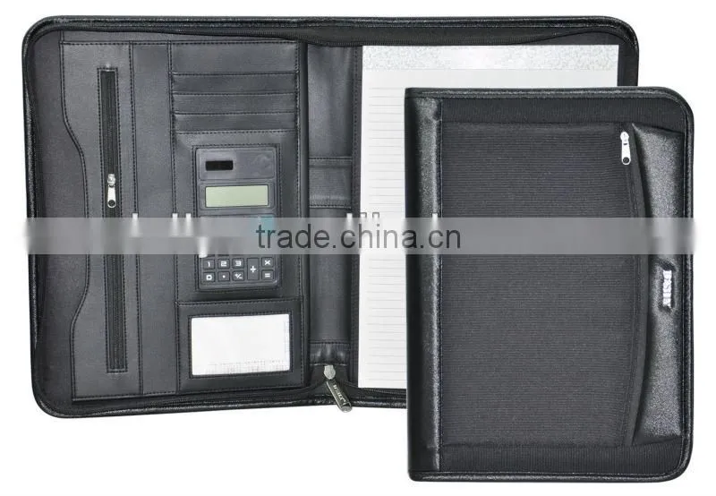 A4 zipped writing case for business conference,business portfolio paper folder