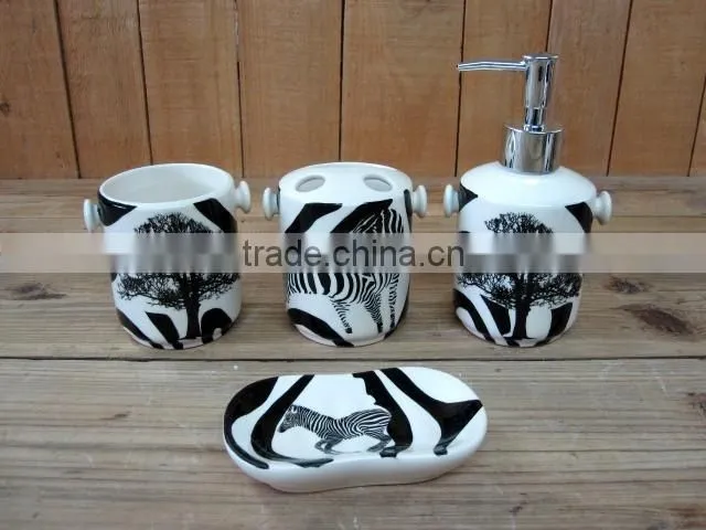 Zebra and Tree Decal Ceramic 4 PCs of Bathroom Set