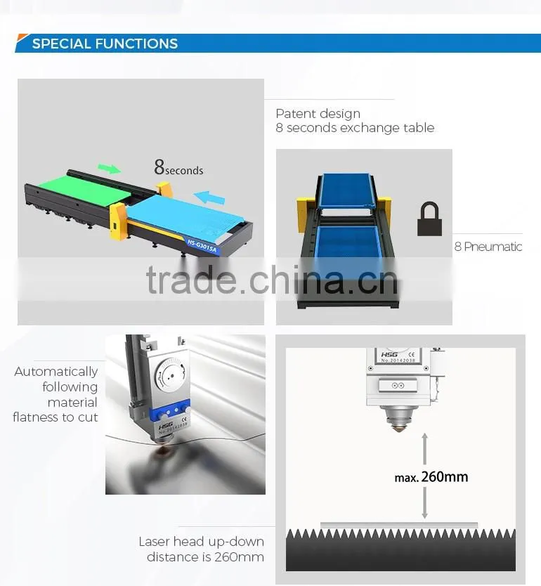 2016 New 3000x1500mm Double Bed Fiber Laser 1000w for Thin Metal Cutting Machine