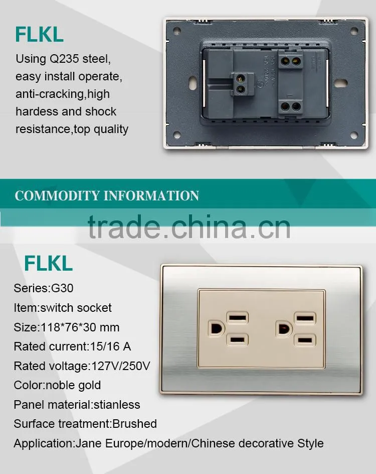 USA Standard wall mount white double twin 2 pin electrical socket outlet plug