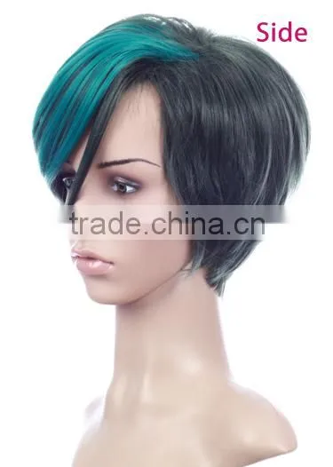 Low price good quality bobo design synthetic hair monofilament short green ombre wig