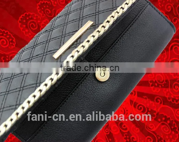 Luxury style high quality leather wallets for lady with chain and hinge design