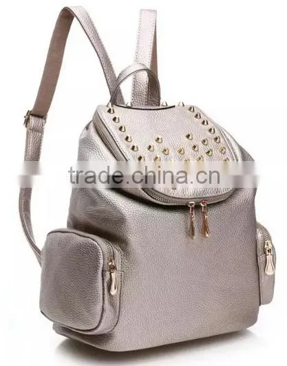 Customized latest design girls women fashion trendy rivet backpack bag