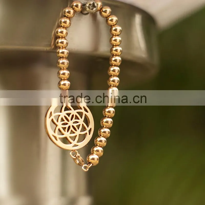 Ladies Fashion Rose Gold Openable Bead Bracelet
