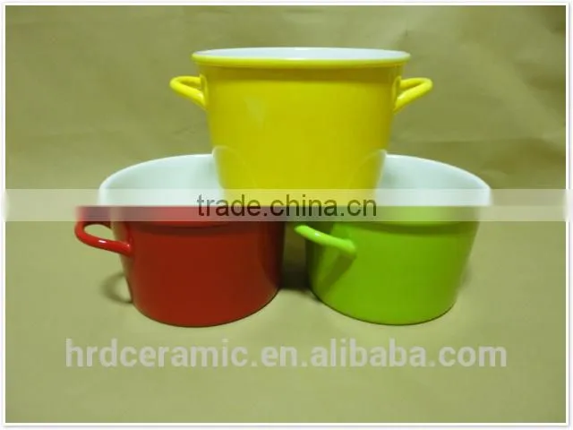 Large colorful two handle porcelain ceramic bowl,white porcelain