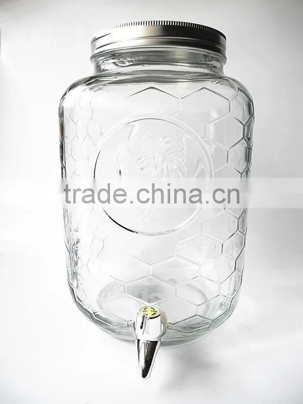 8L big square checkered glass wine dispenser jar with spigot and lid