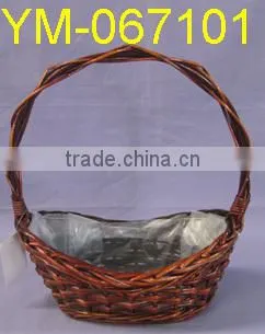 Round Willow Basket with Long Handle