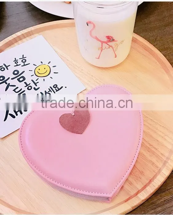 Sweet Heart Design Ladies Zipper Card Wallets Cute Coin Bag with Pink Pendant