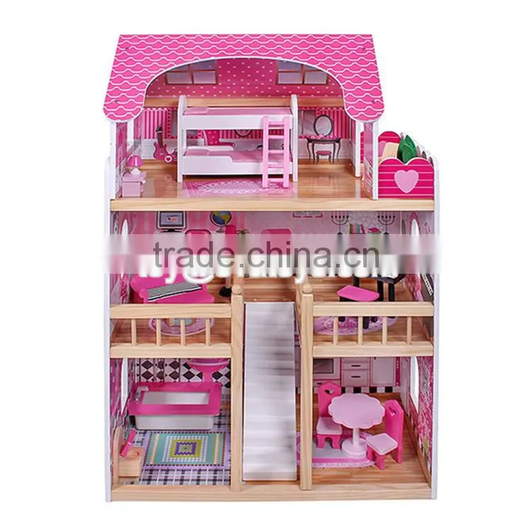 Best design toddlers pretend toys wooden crafted small dollhouse with furniture W06A231