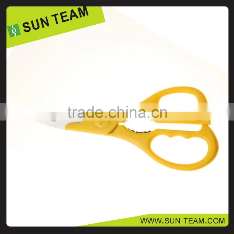 SK036 8-1/2" Stainless steel serrated edge kitchen scissors with ABS yellow handle