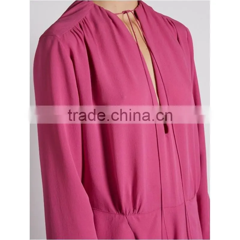 2017 Latest Women Spring Ruched Shoulder Vetements Silk Crepe Midi Dress HSD9918