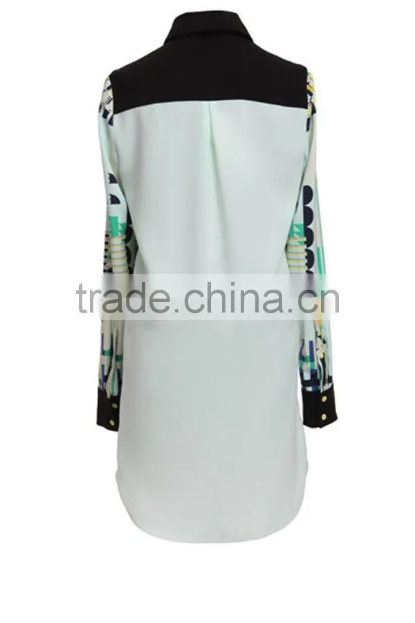 Ladeis' fahison long sleeves double layer digital print high quality direct factory chiffon style blouse 2015