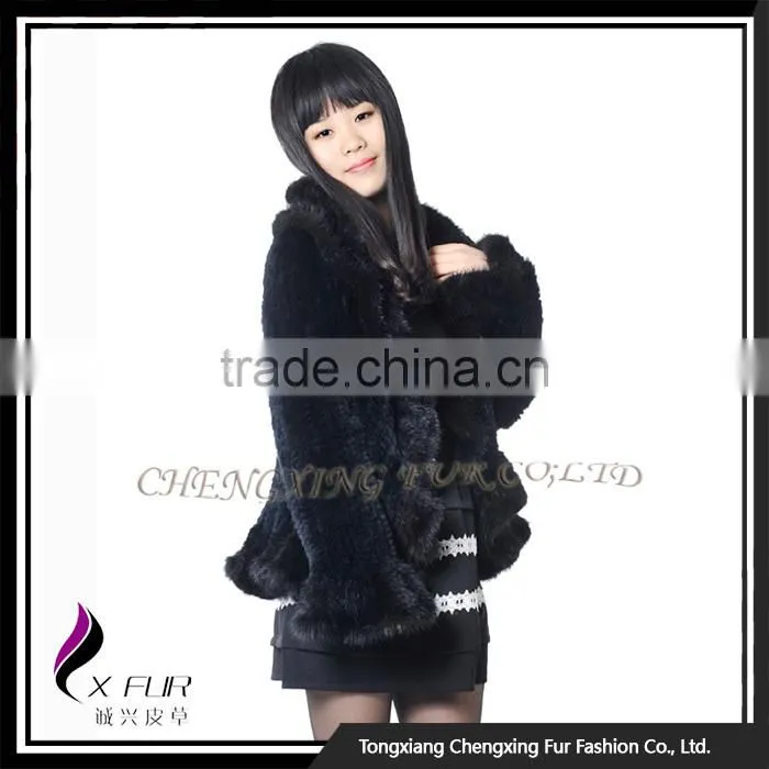 CX-G-A-209 2016 Black Knitted Rex Rabbit Fur Jacket