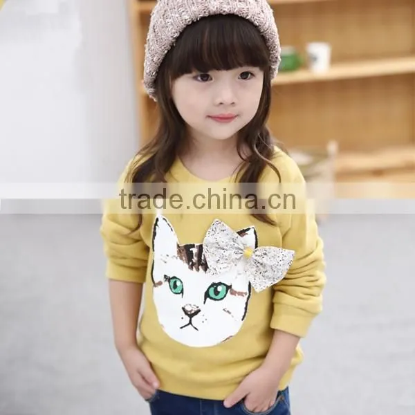 girls fashion bowknot embroidery shirts pullover hoodies