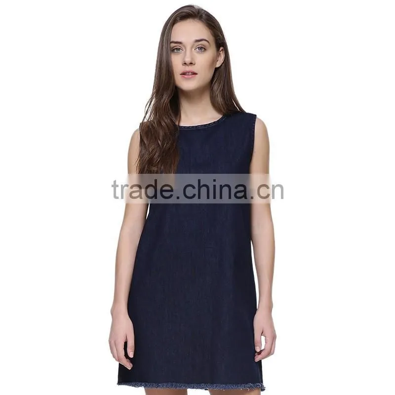 2016 designer one piece sleeveless simple women denim dress