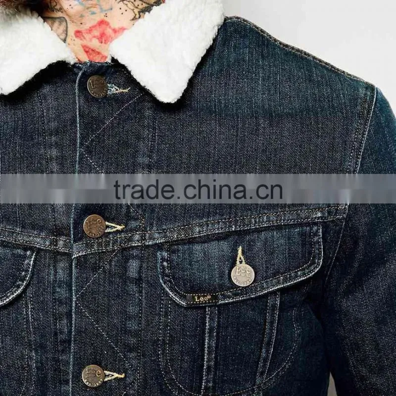 winter fashion warm black denim jacket men with fur
