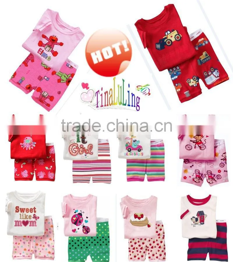 girls pink cute fish pattern pajamas sets baby cotton short sleeve sleep wear summer pyjamas