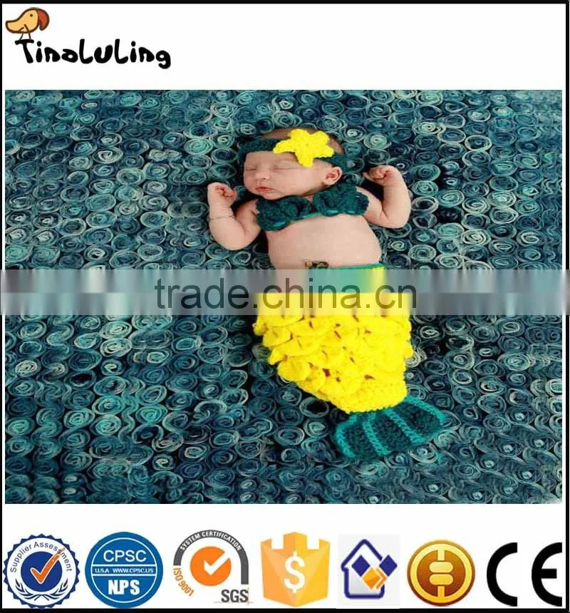 Three Piece Set Newborn Photographing Costume Baby Prop Crochet Yellow Mermaid Tail