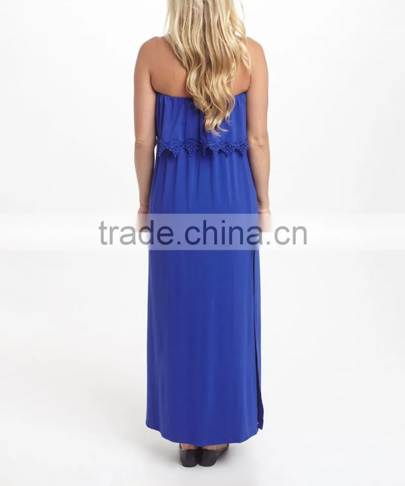 2016 New Maternity Dresses With Royal Blue Crochet-Trim Maternity Strapless Maxi Dress Women Clothing WD80817-23