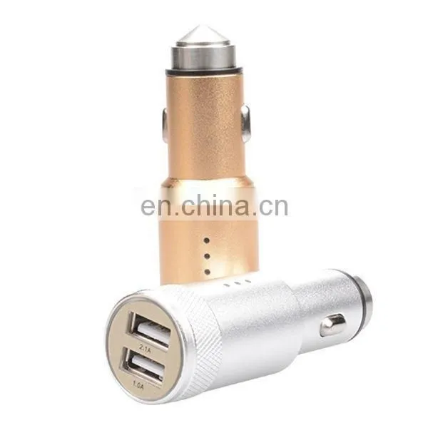 SEZU Aluminum Alloy Dual USB Emergency Hammer Car Charger 3.1A with Safty Harmmer and Anion Air Cleaner Function