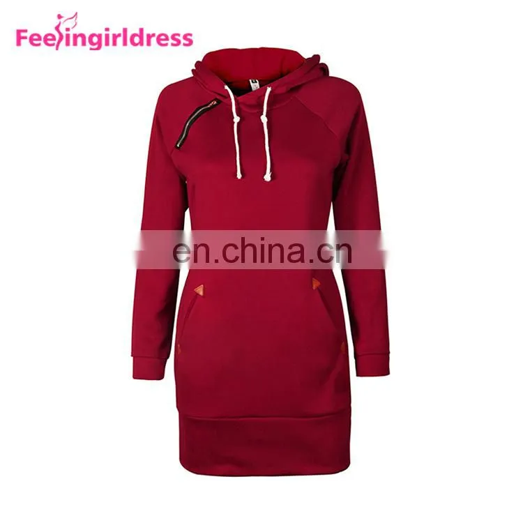 Elegant Fashion 5 Color Long Sleeve Ladies Hoodie Dress Mini Length Women Winter Sweater Dress