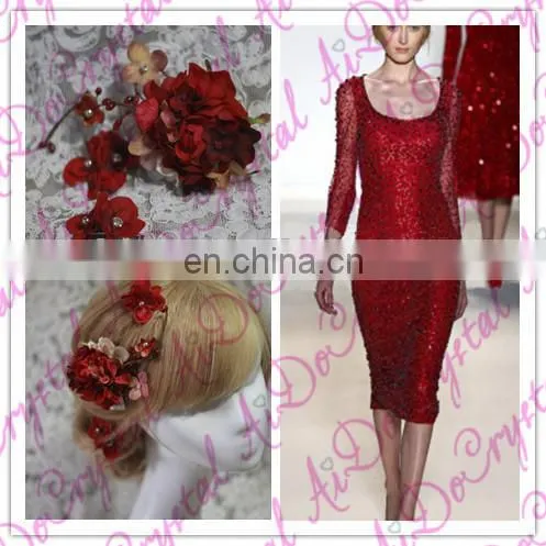 Aidocrystal red wedding hairpiece hair flower bridal hair clip handmade rhinestone headpiece hair accessories