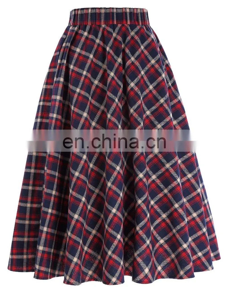 Kate Kasin Women's Vintage Fashion Grid Pattern Plaid A-Line Skirt KK000495-1