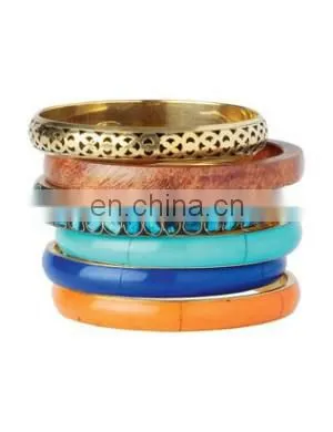 Bold wood and Brass Bangle Stack Bangle Bracelet Set Wholesale