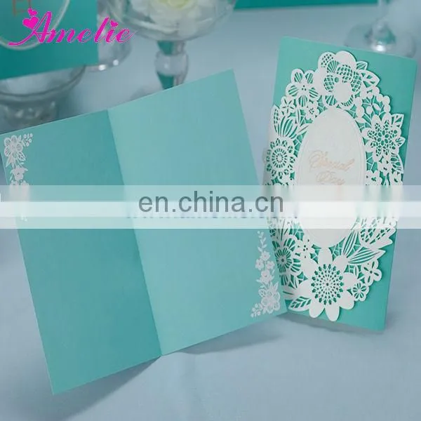 ACW002 Elegant Blue Color Laser Cut 2014 Wedding Invitation Card